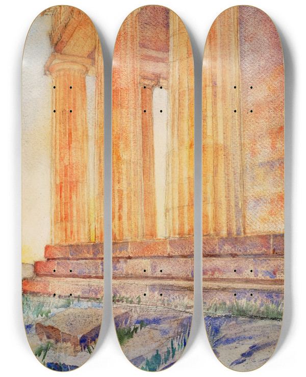 Triptych art skateboard deck of Cass Gilbert Temple by Cass Gilbert (1859-1934)