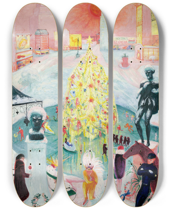 Triptych art skateboard deck of Florine Stettheimer Christmas by Florine Stettheimer (1871-1944)