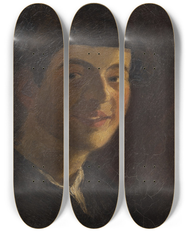 Triptych art skateboard deck of Ivar Arosenius Selfportrait_2 by Ivar Arosenius (1878-1909)