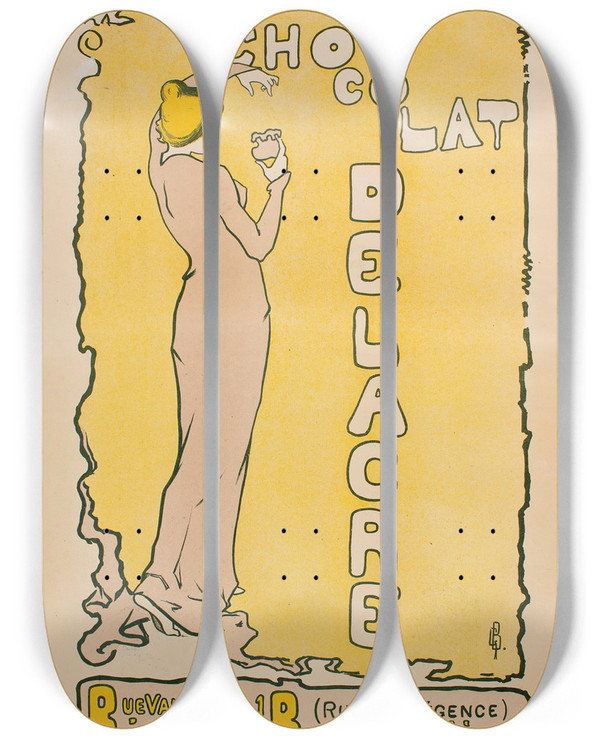 Triptych art skateboard deck of Gaston Bouy Chocolat Delacre by Gaston Bouy (1866-1943)