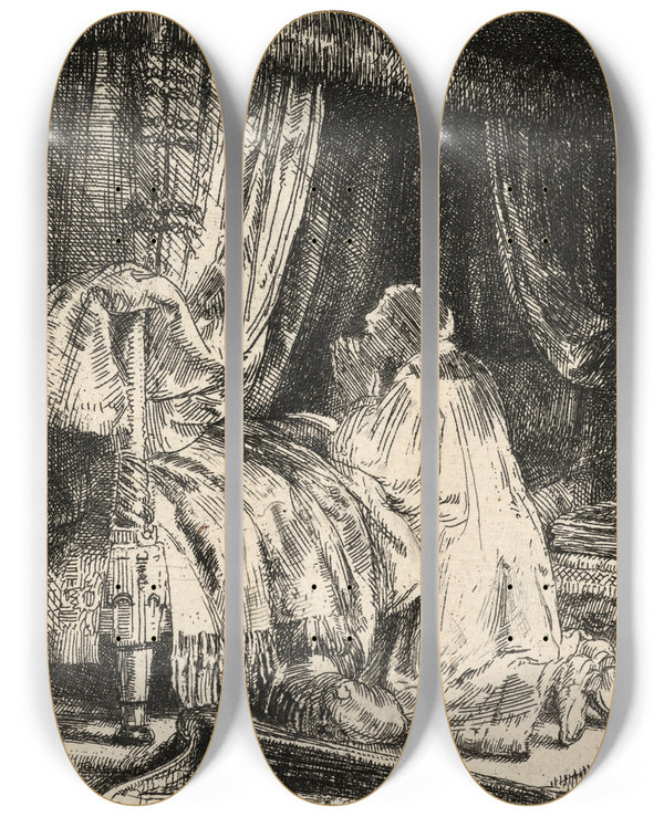 Triptych art skateboard deck of Rembrandt Van Rijn David In Prayer_2 by Rembrandt Van Rijn (1606-1669)