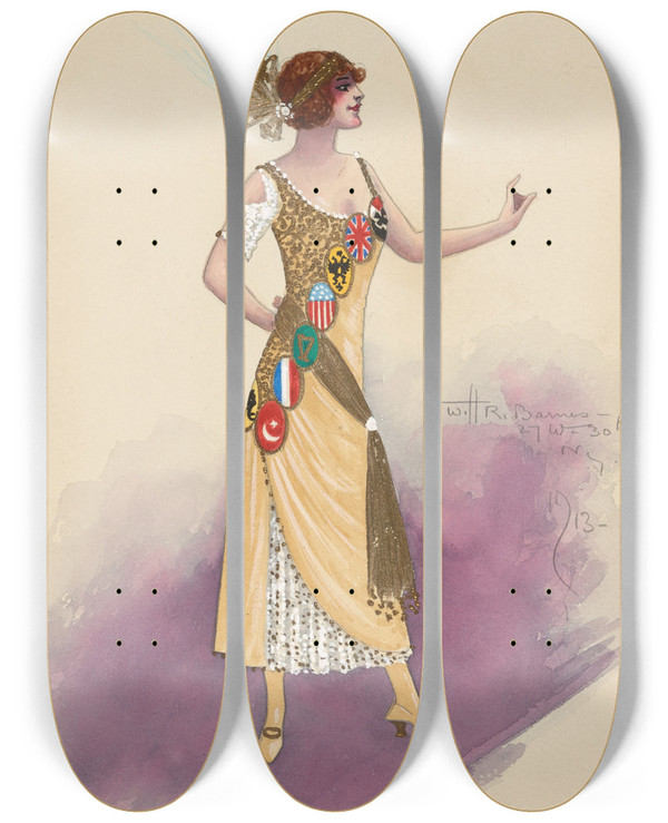 Triptych art skateboard deck of Will R Barnes International Rag by Will R Barnes (1939)