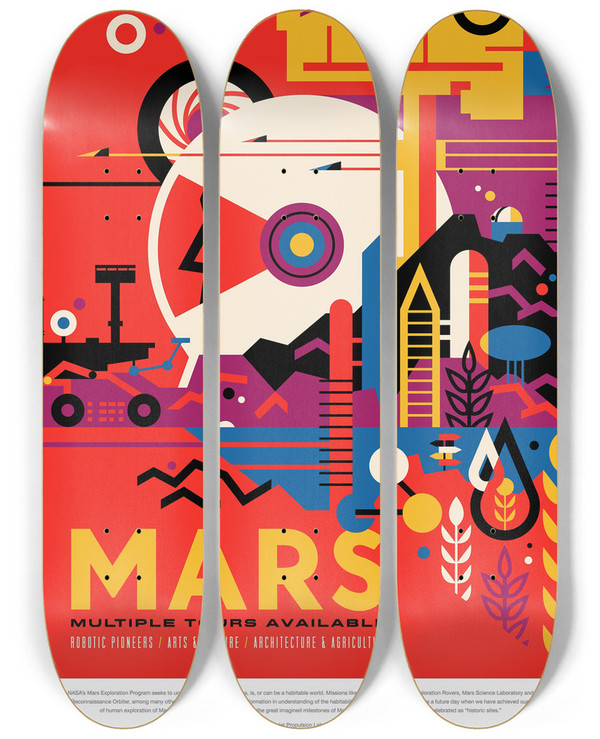 Triptych art skateboard deck of Nasa Mars by NASA (1958)