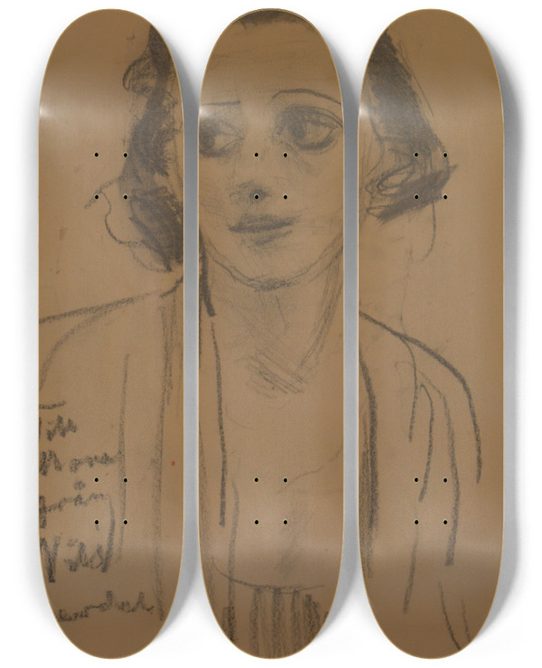Triptych art skateboard deck of Nils Dardel Mona Mrtensson by Nils Dardel (1888-1943)
