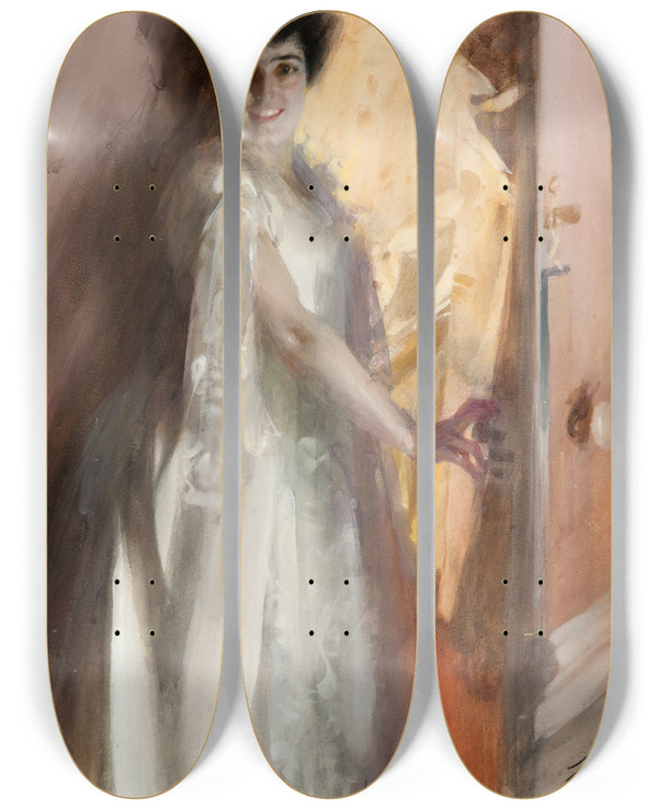 Triptych art skateboard deck of Anders Zorn Rosita Mauri_1 by Anders Zorn (1860-1920)
