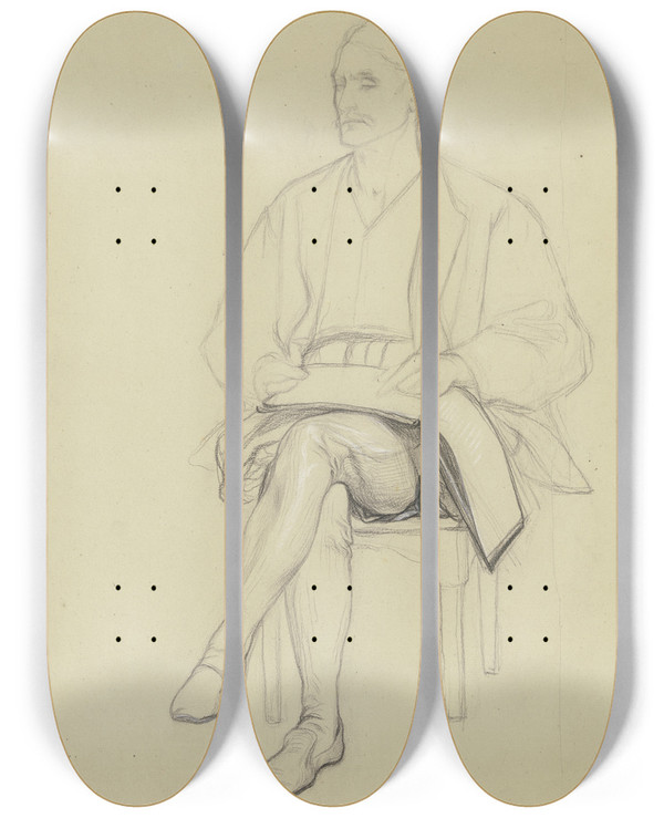 Triptych art skateboard deck of Victor Mller Sitzender Hartmut Aus Ritter Hartmut Von Kronberg Bei Dem Reformator Oecolampadius In Basel by Victor Muller (1829-1871)