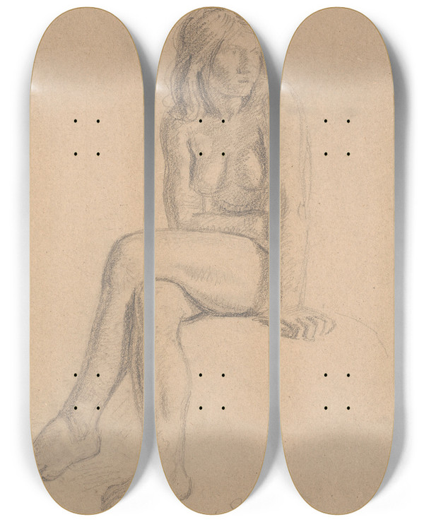 Triptych art skateboard deck of Joakim Skovgaard Siddende Eva by Joakim Skovgaard (1856-1933)