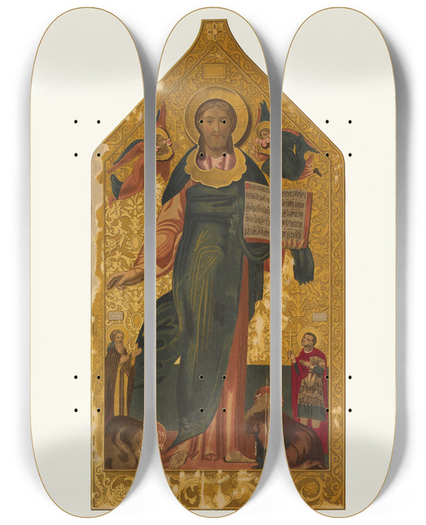 Triptych art skateboard deck of Fedor Grigoryevich Solntsev Obraz Spasitelia by Fedor Grigoryevich Solntsev (1801-1892)