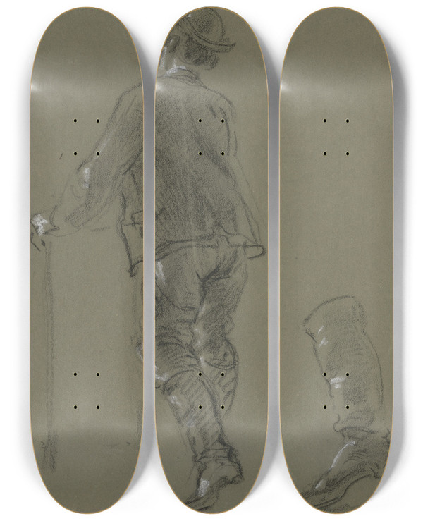 Triptych art skateboard deck of Philipp Rumpf Schlittschuhlufer Und Stiefel by Philipp Rumpf (1821-1896)