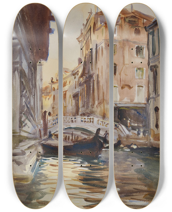 Triptych art skateboard deck of John Singer Sargent Ponte Della Canonica by John Singer Sargent (1856-1925)