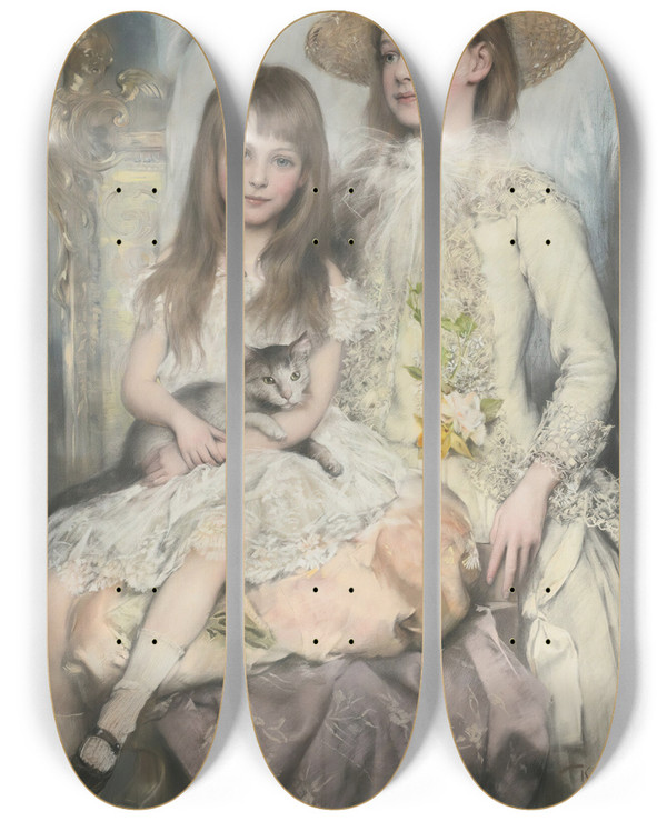 Triptych art skateboard deck of Josef Arpd Koppay Austrian Sisters by Joszi Arpad Koppay (1857-1927)