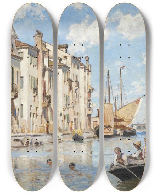 Triptych art skateboard deck of Carl Sknberg Children Bathing_2 by Carl Skanberg (1850-1883)