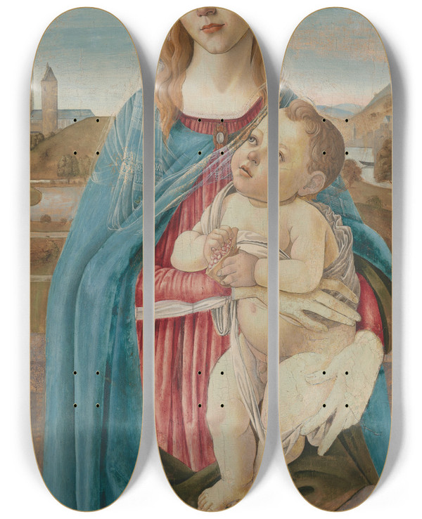Triptych art skateboard deck of Sandro Botticelli Virgin Andchild by Sandro Botticelli (1444-1510)