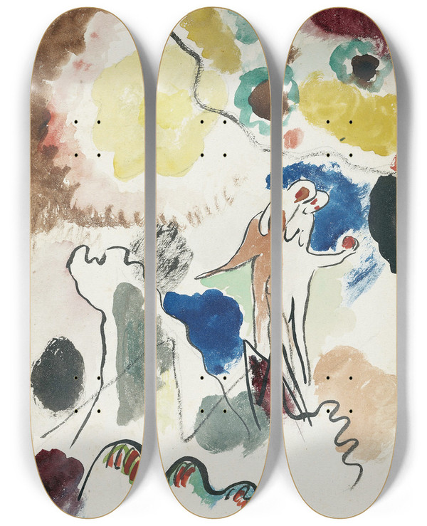 Triptych art skateboard deck of Wassily Kandinsky Paradies by Wassily Kandinsky (1866-1944)
