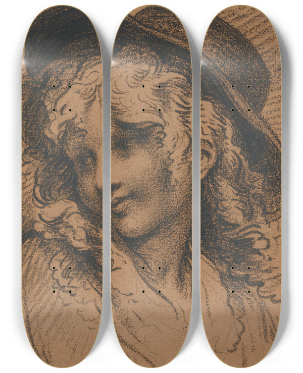 Triptych art skateboard deck of Benjamin West Portrait Of The Artists Son Raphael by Benjamin West (1738-1820)