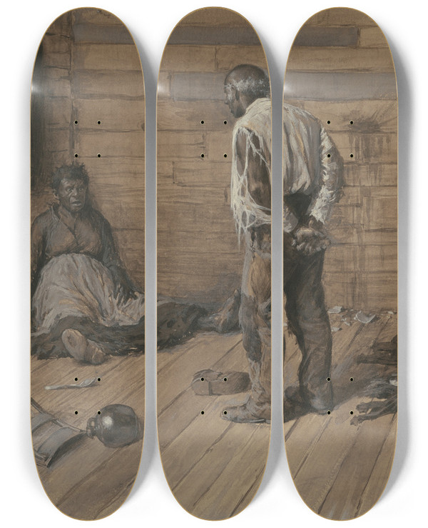 Triptych art skateboard deck of Arthur Burdett Frost A Conjugal Difference by Arthur Burdett Frost (1851-1928)
