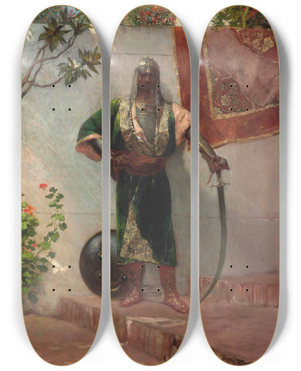 Triptych art skateboard deck of Jeanjosephbenjamin Constant A Janissary by Jean-Joseph-Benjamin Constant (1845-1902)