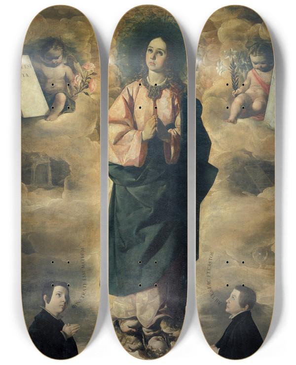 Triptych art skateboard deck of Francisco De Zurbarn Immaculate Conception by Francisco de Zurbarn (1598-1664)
