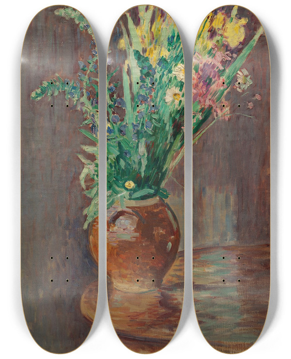 Triptych art skateboard deck of Henri Lebasque Gerbe De Fleurs Dans Un Pot by Henri Lebasque (1865-1937)