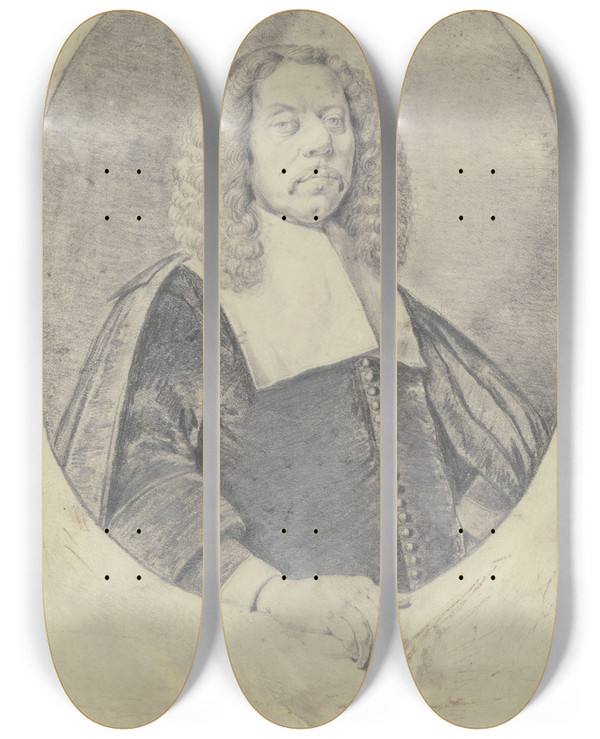 Triptych art skateboard deck of Johann Heinrich Roos Bildnis Des Nicolaus Ruland by Johann Heinrich Roos (1631-1685)