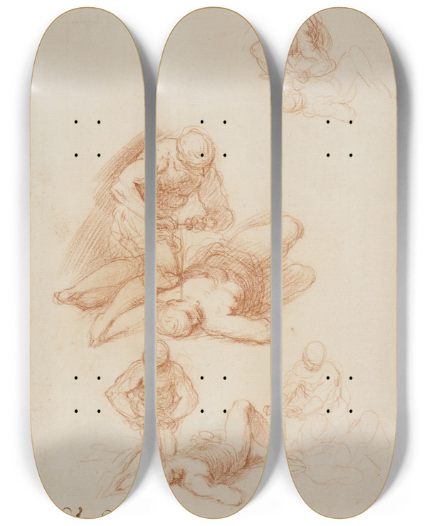 Triptych art skateboard deck of Jacopo Palma Il Giovane Fire Studier Til Skt Licerius Martyrium by Jacopo Palma Il Giovane (1548-1628)