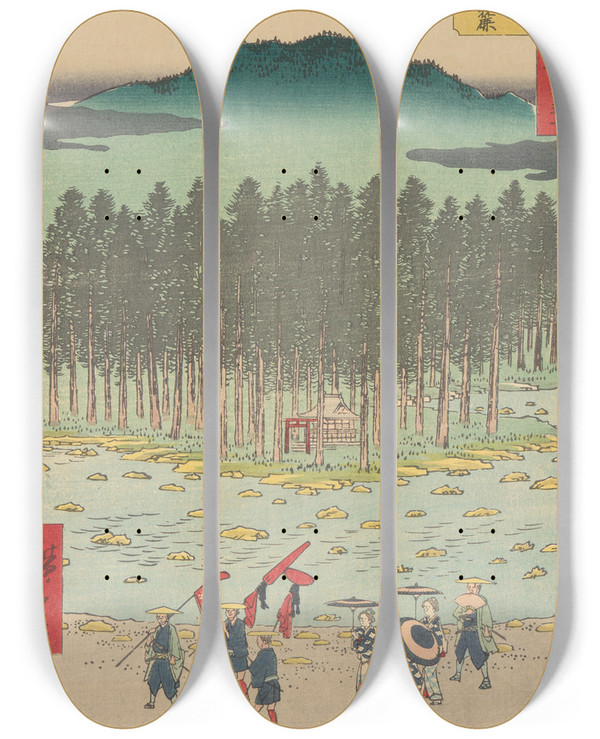 Triptych art skateboard deck of And Hiroshige Tsuchiyama_1 by Ando Hiroshige (1797-1858)