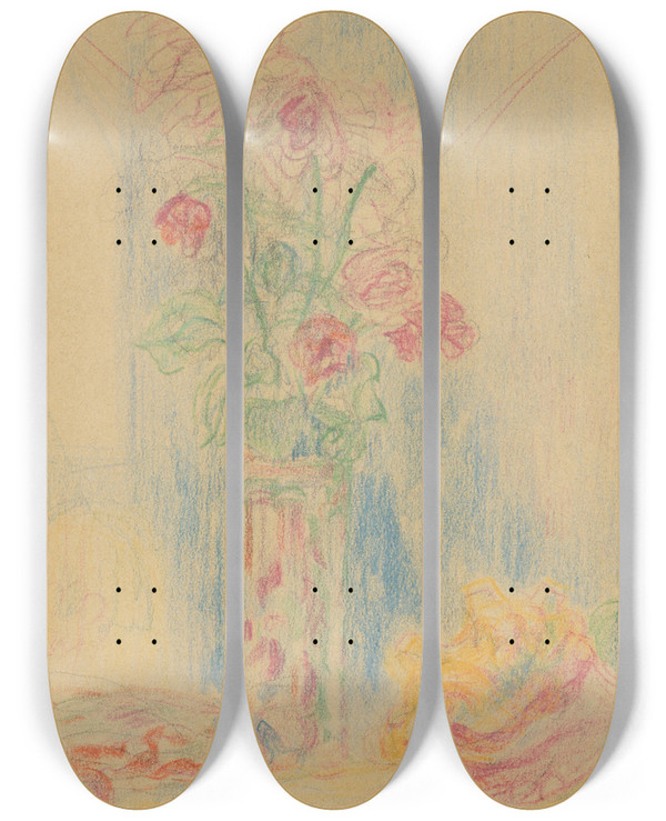 Triptych art skateboard deck of James Ensor Vaas Met Bloemen En Schelp by James Ensor (1860-1949)