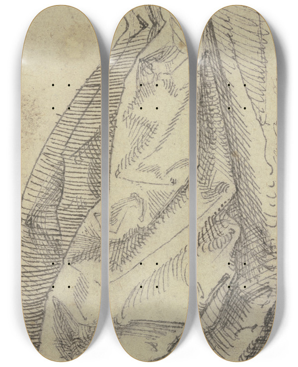 Triptych art skateboard deck of Hans Brosamer Hngender Gewandzipfel by Hans Brosamer (1495-1554)