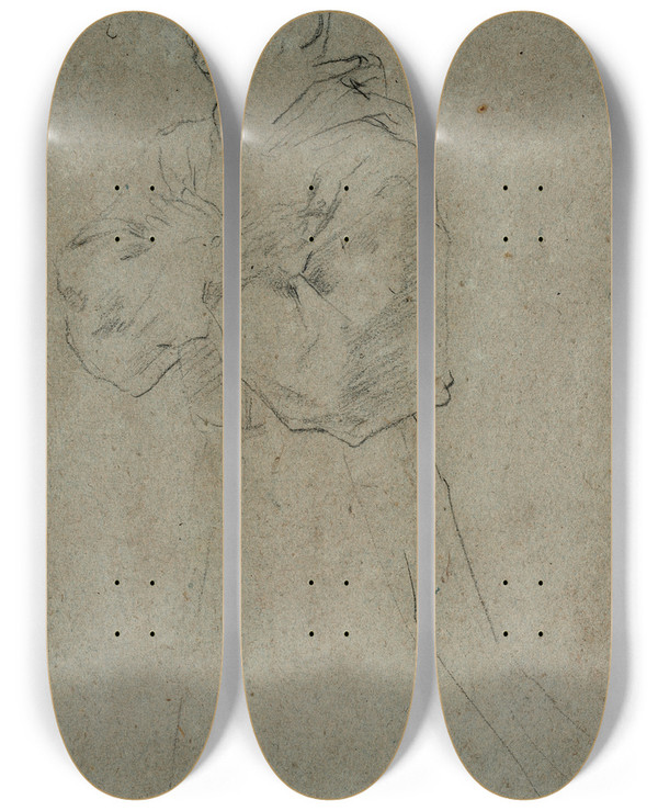 Triptych art skateboard deck of Guido Reni Kneeling Monk by Guido Reni (1575-1642)