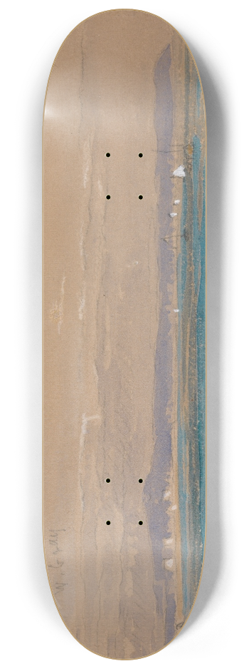 James Holland - Beach Scene with Figures by a Breakwater 8.25 inch art skate deck