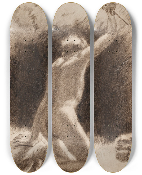 Triptych art skateboard deck of Torsten Wasastjerna Valontuoja by Torsten Wasastjerna (1863-1924)