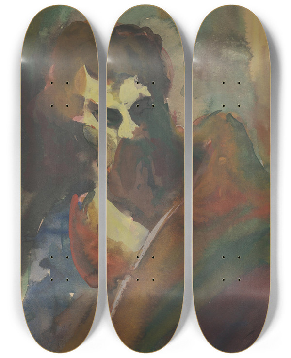 Triptych art skateboard deck of Jn Novk Hlava Mua by Jan Novak (1921-1944)