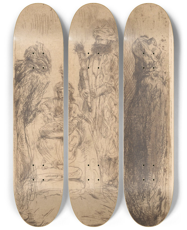 Triptych art skateboard deck of Marius Bauer Oosterse Prins by Marius Bauer (1867-1932)