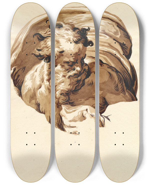 Triptych art skateboard deck of David Humbert De Superville Kop Van Diogenes by David Humbert De Superville (1770-1849)