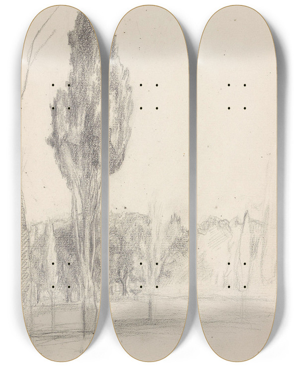 Triptych art skateboard deck of Signe Scheel Piazza Di Siena Villa Borghese Roma by Signe Scheel (1860-1942)