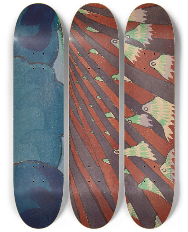 Triptych art skateboard deck of Lon Bakst Le Sacre Du Printemps by Leon Bakst (1866-1924)