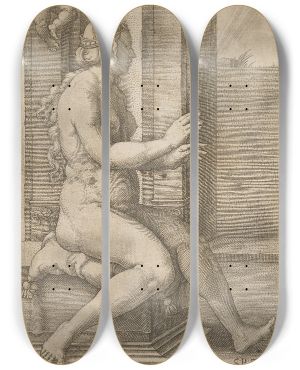 Triptych art skateboard deck of Lucas Van Leyden Spes by Lucas Van Leyden (1494-1533)