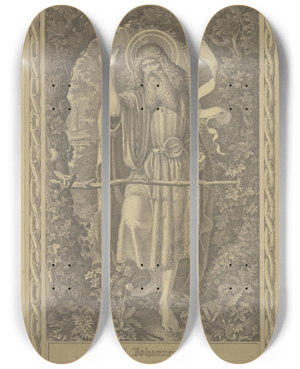 Triptych art skateboard deck of Ferdinand Fellner John The Baptist by Ferdinand Fellner (1799-1859)