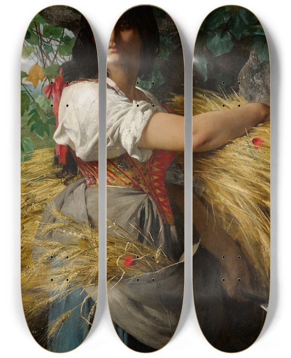 Triptych art skateboard deck of Gabriel Ferrier The Gleaner by Gabriel Ferrier (1847-1914)