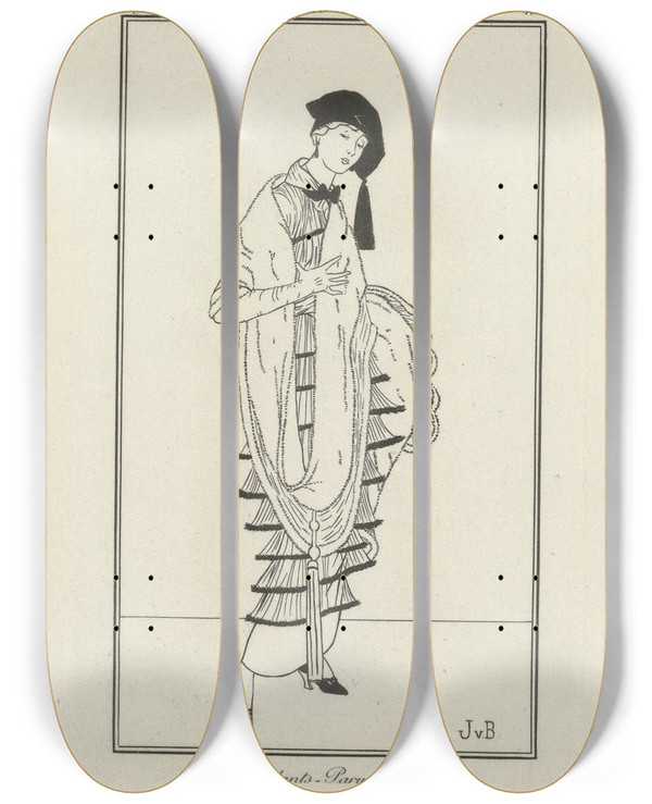 Triptych art skateboard deck of Jan Van Brock Robe Volants_1 by Jan Van Brock (19-20-)