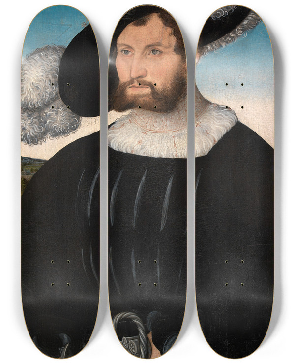 Triptych art skateboard deck of Lucas Cranach Bildnis Des Herrn A Von Rechenberg by Lucas Cranach