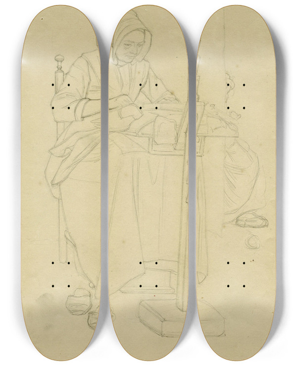 Triptych art skateboard deck of Jan Veth Kantwerkster Te S Gravenmoer by Jan Veth (1864-1925)