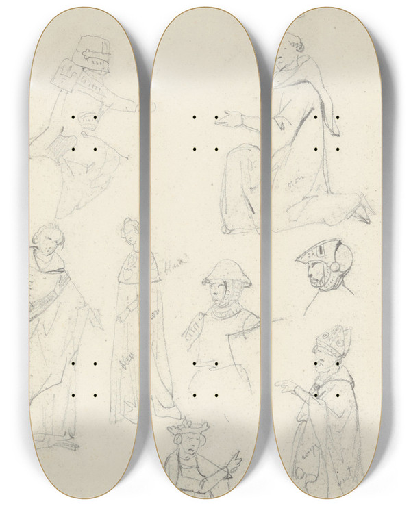 Triptych art skateboard deck of Nicaise De Keyser Figures_6 by Nicaise De Keyser (1813-1887)