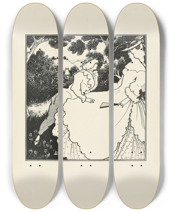 Triptych art skateboard deck of Aubrey Vincent Beardsley Under The Hill Pl07 by Aubrey Vincent Beardsley (1872-1898)