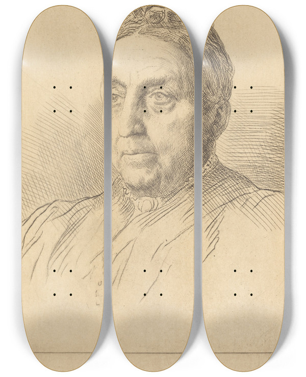 Triptych art skateboard deck of Alphonse Legros Mme Kemp 4Th Plate by Alphonse Legros (1837-1911)