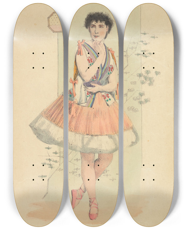 Triptych art skateboard deck of Alphonse Mucha Le Rve_3 by Alphonse Mucha (1860-1939)