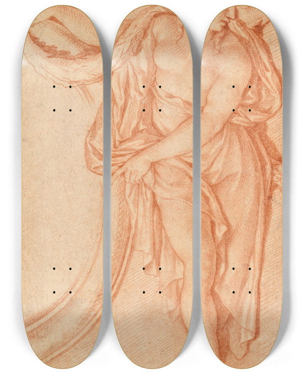 Triptych art skateboard deck of Michel Dorigny Study For A Ceiling Decoration by Michel Dorigny (1617-1665)