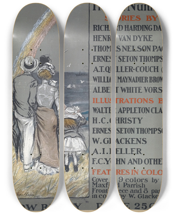 Triptych art skateboard deck of William James Glackens Scribners August by William James Glackens (1870-1938)