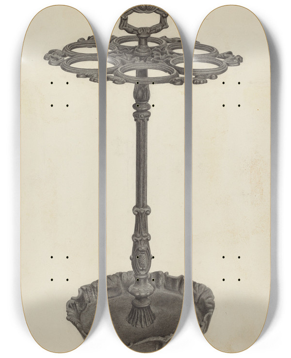 Triptych art skateboard deck of Herman Bader Umbrella Stand_1 by Herman Bader