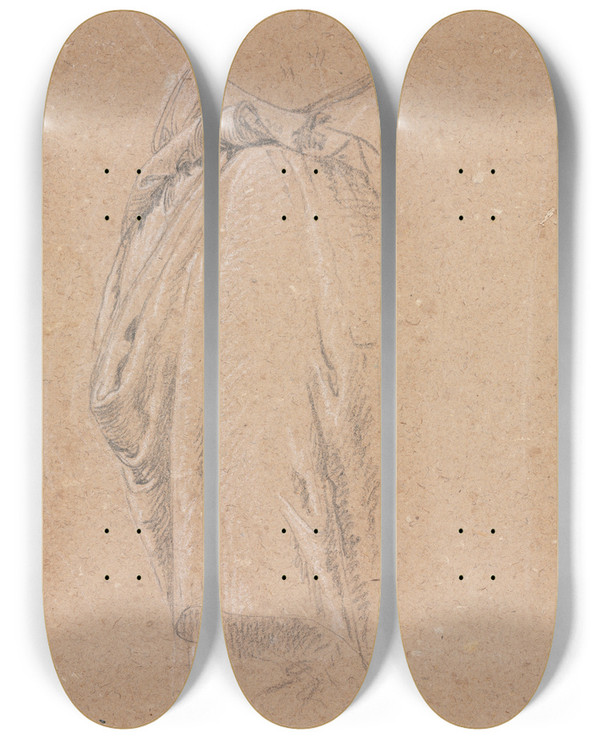 Triptych art skateboard deck of Francesco Lorenzi Drapery Study With Elbow by Francesco Lorenzi (1723-1787)